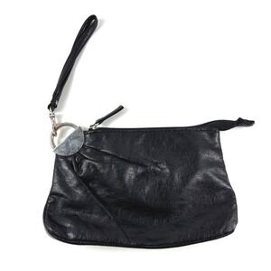Chateau Wristlet Pouch Womens OS Black Good Leather Zip Top D-Ring Detail Y2K
